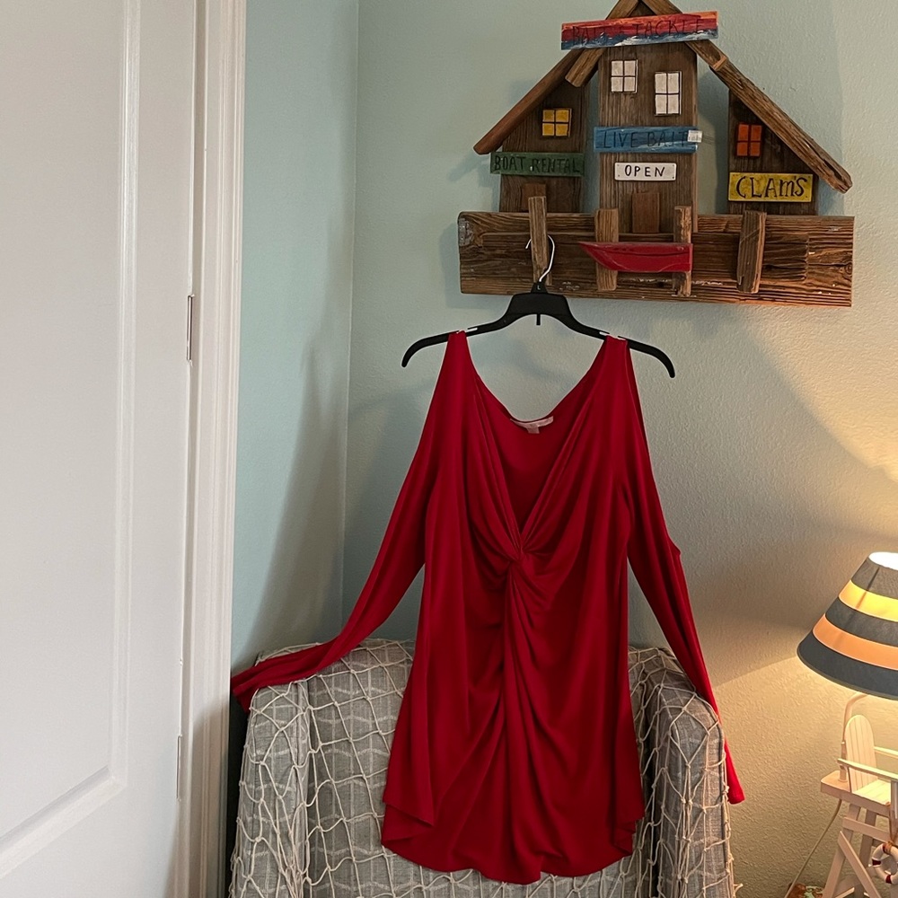 RED BOSTON PROPER COLD SHOULDER LONG SLEEVE TOP